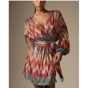 Ramy Brook Michaela Sequin Metallic Chevron Wrap Minidress Multicolor Size Small